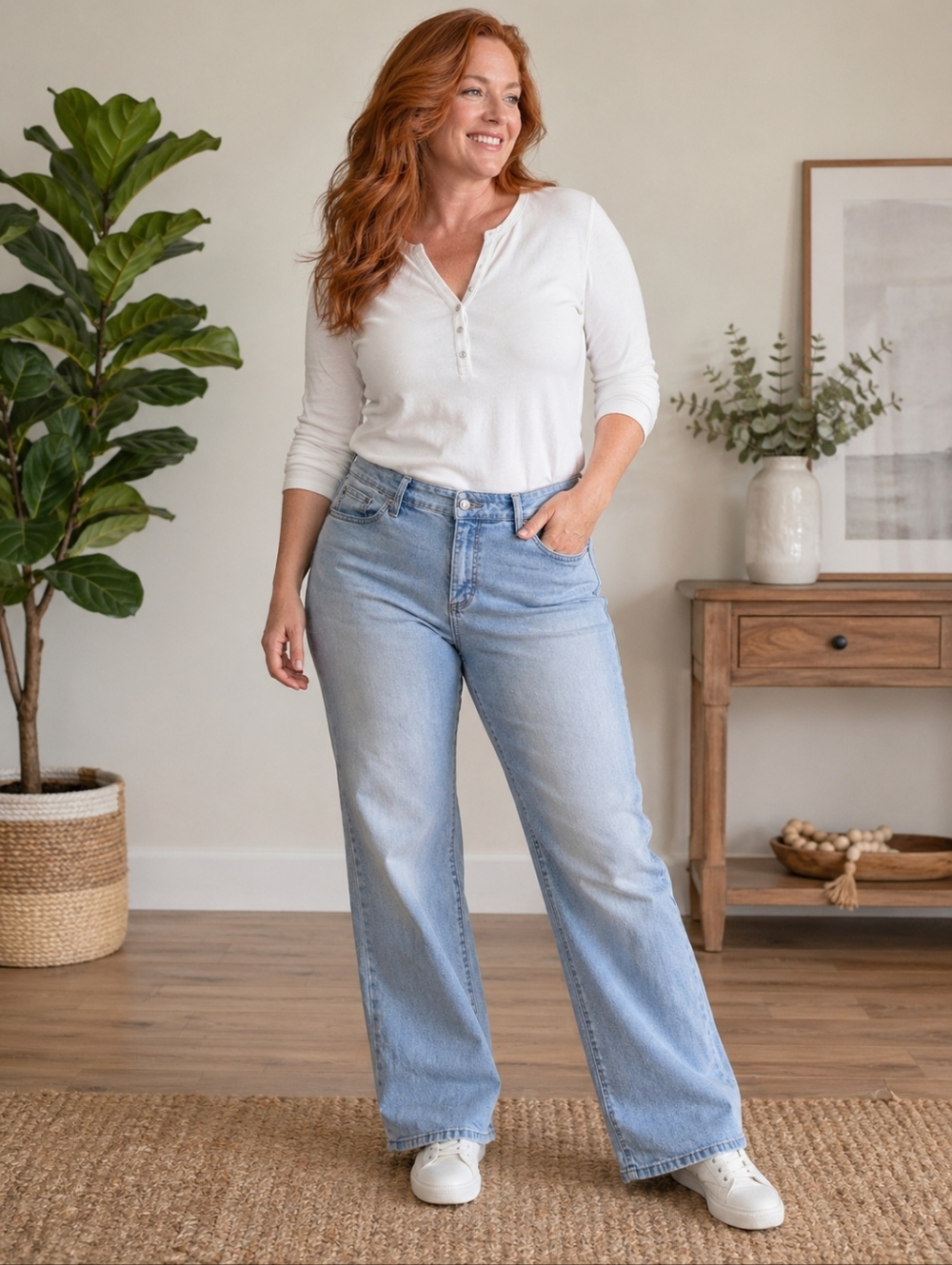St. John's Bay Womens Plus Size 16W Light Wash Straight Leg Jeans High Rise Deni